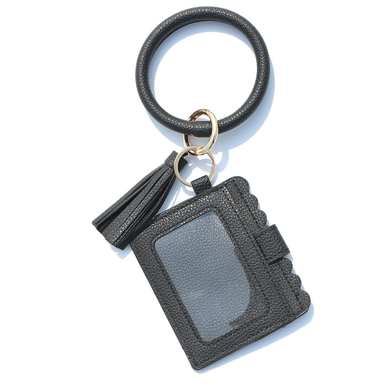 Venta al por mayor PU cuero leopardo cuero titular de la tarjeta muñeca llavero